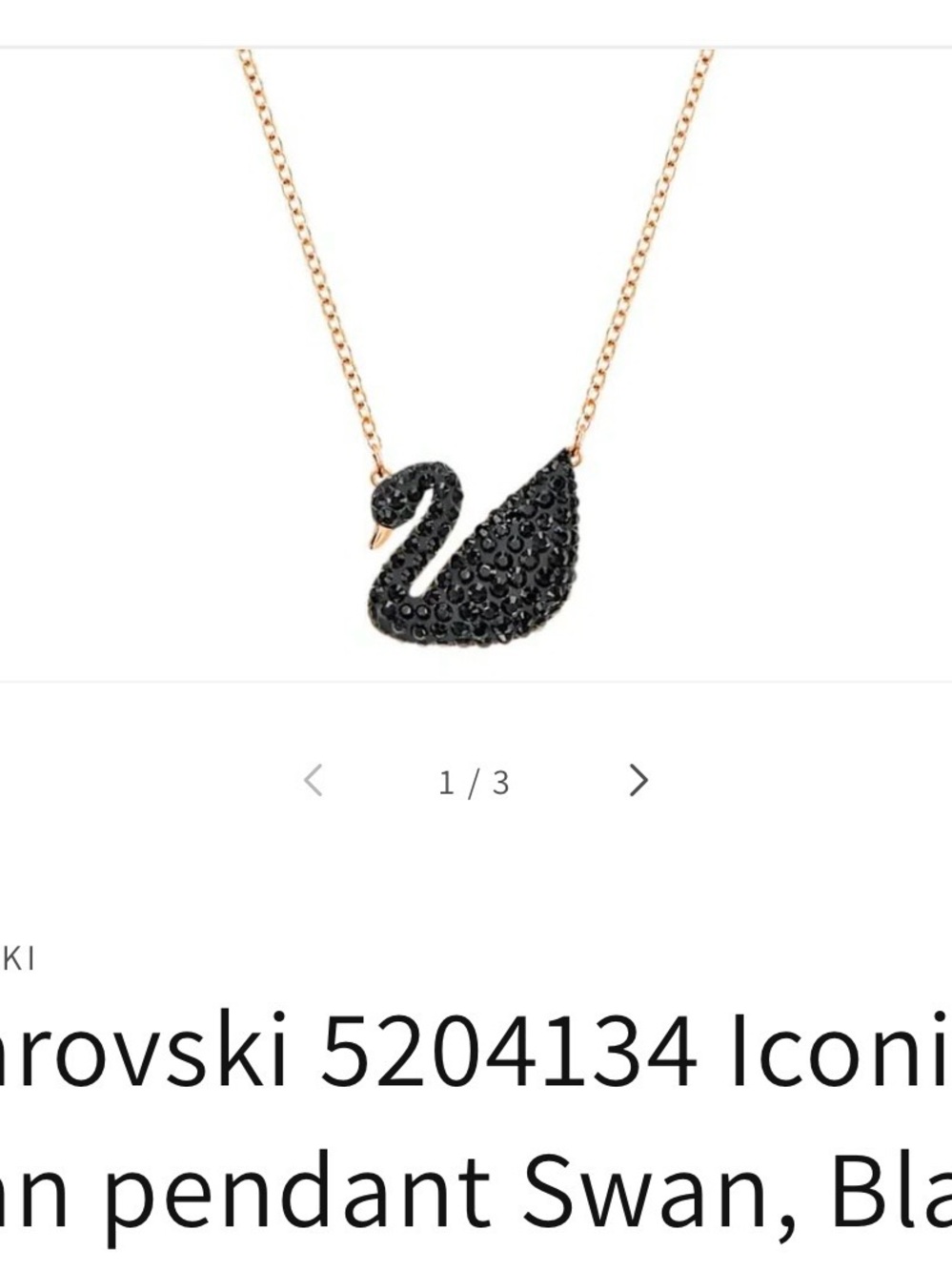 Swarovski Rose Gold Chain Black Crystal Swan Necklace